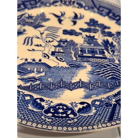 Vintage Blue Willow Japan Flow Blue Medium Plate / Saucer 9" EUC Replacement - Picture 7 of 14